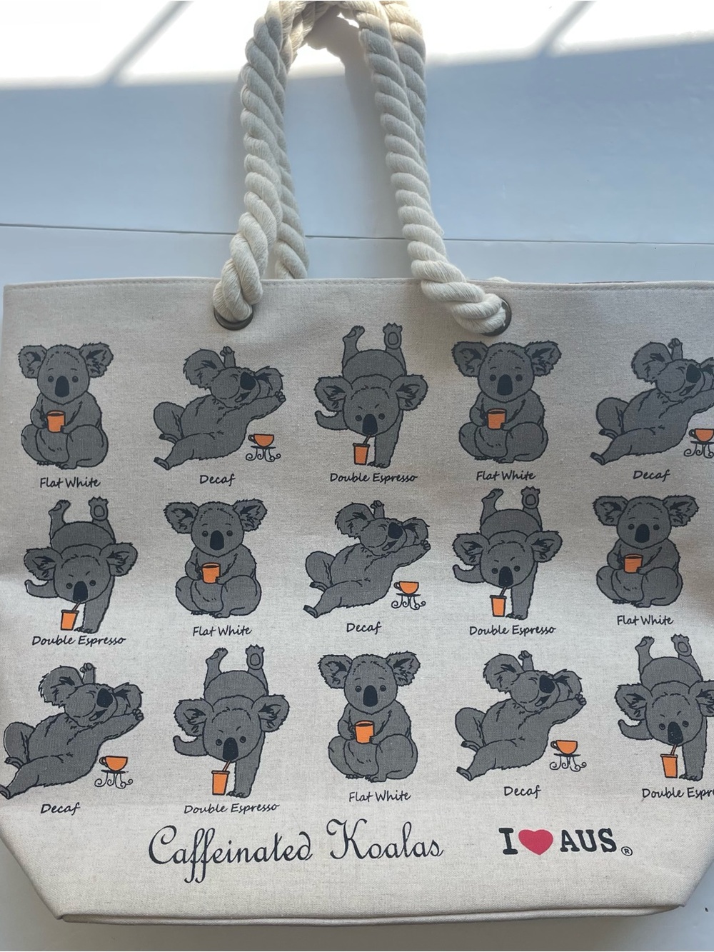 🐨 Caffeinated Koalas "I ❤️ AUS" Canvas Tote Bag with Rope Handles